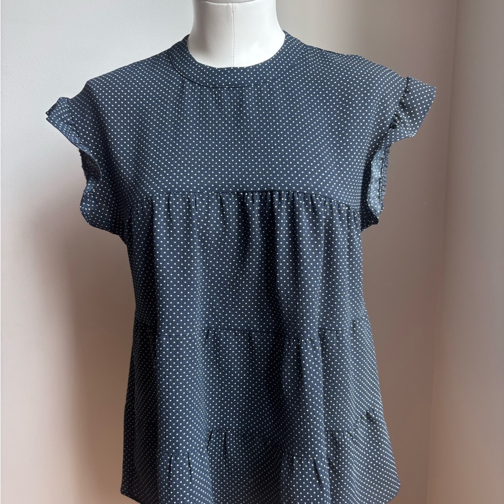 Moa Moa Navy Polka Dot Flutter Sleeve Blouse